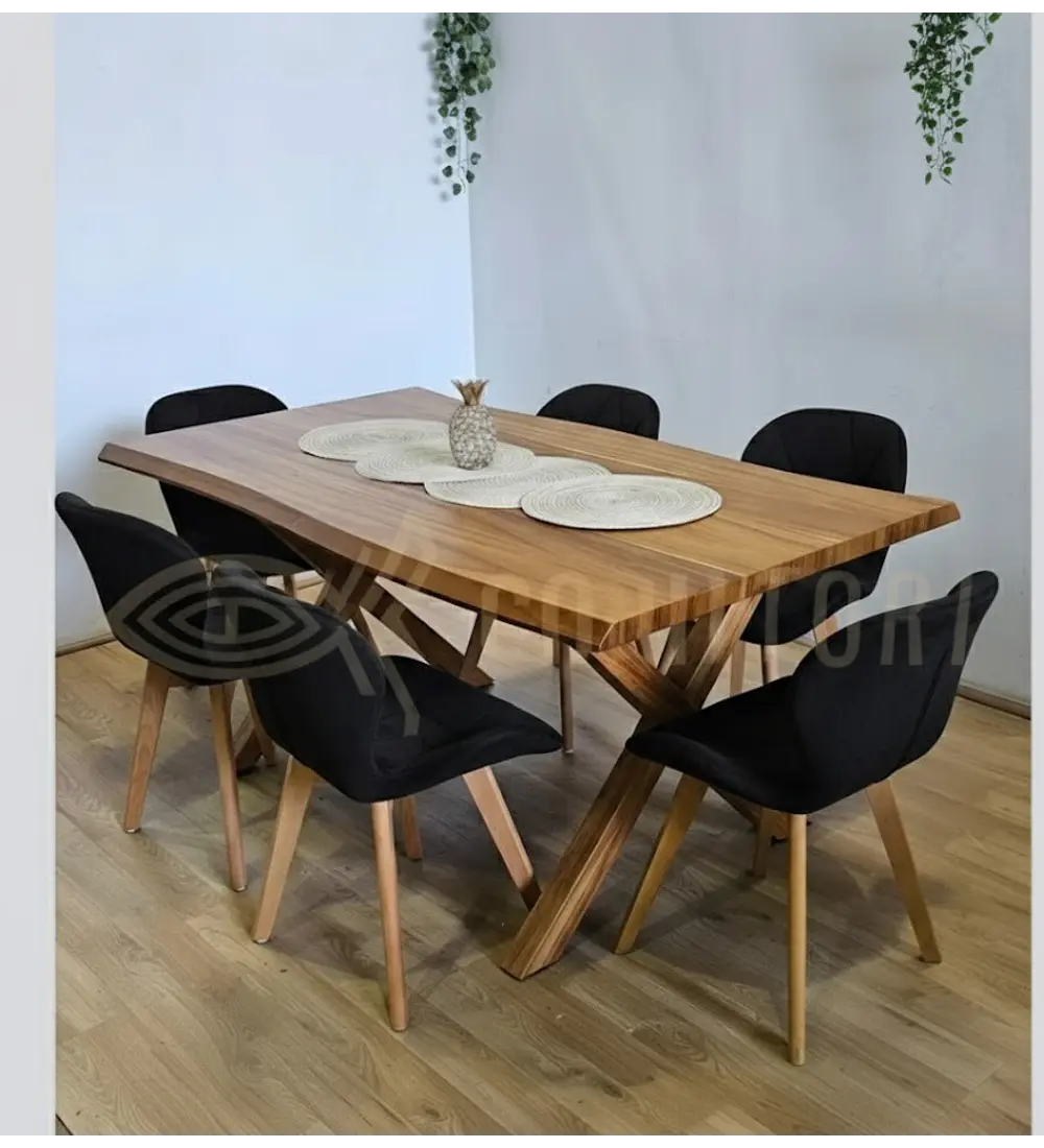Juego de Comedor Medlock Rústica 160x90 cm + 6 Sillas Mariposa Velvet