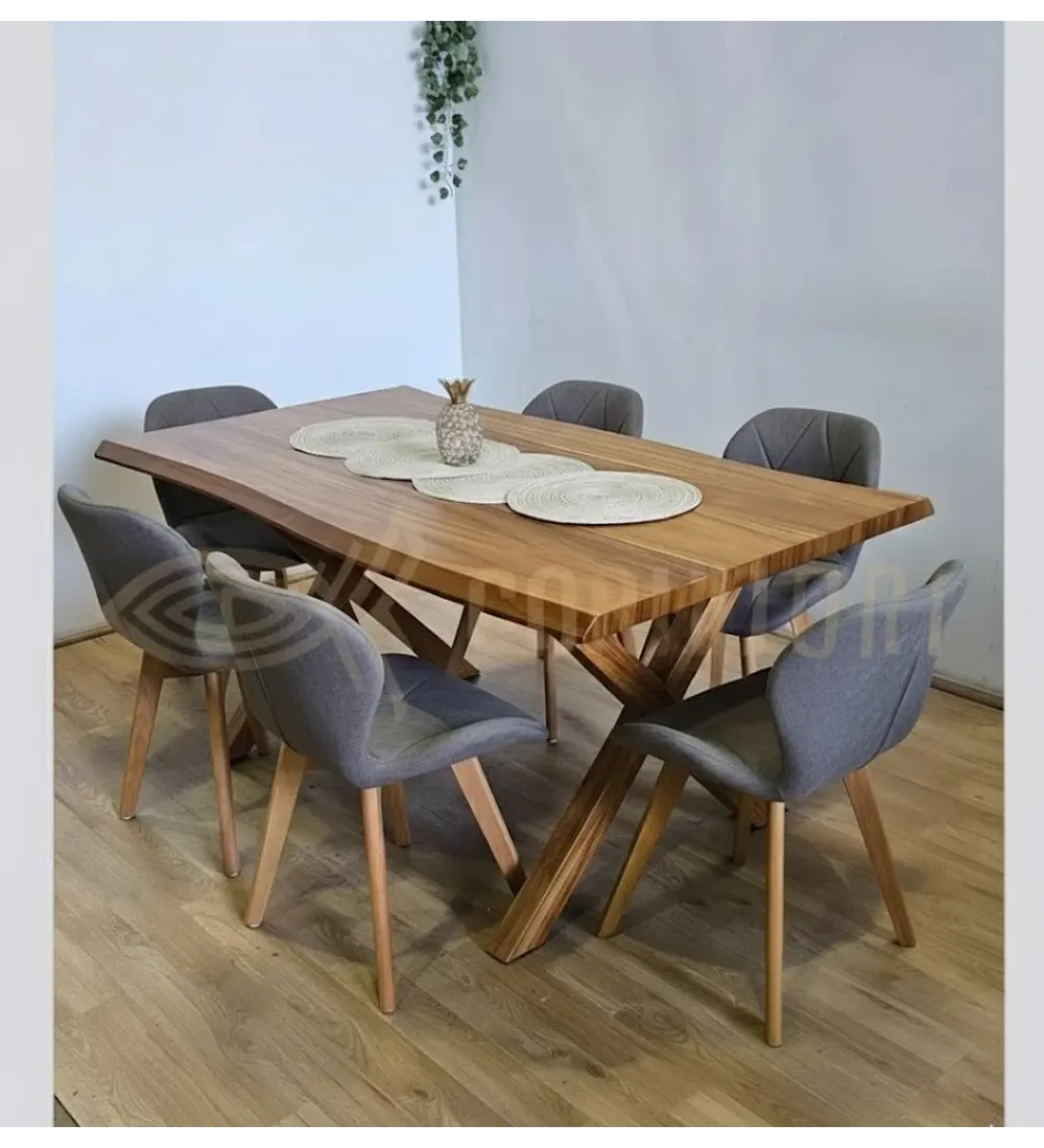 Juego de Comedor Medlock Rústica 160x90 cm + 6 Sillas Mariposa Velvet
