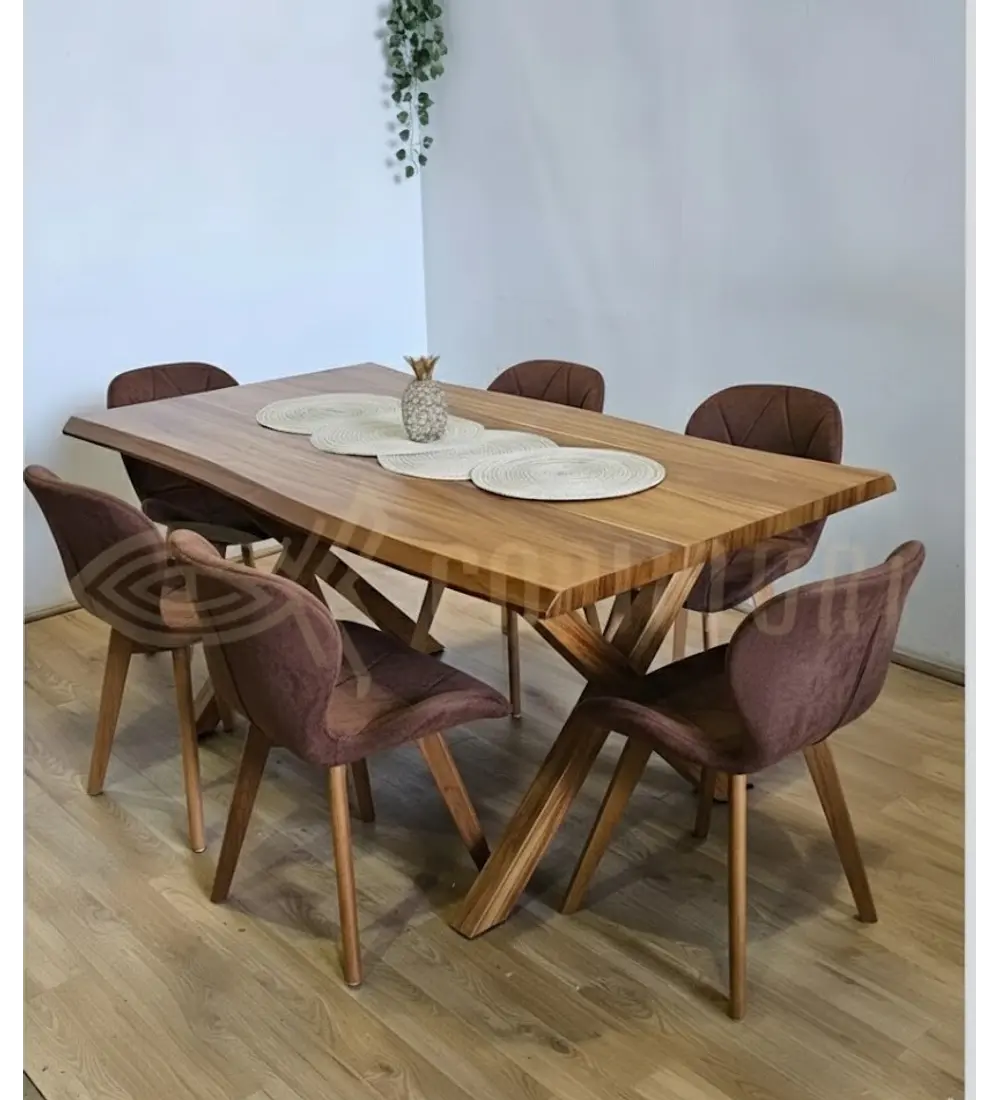 Juego de Comedor Medlock Rústica 160x90 cm + 6 Sillas Mariposa Velvet