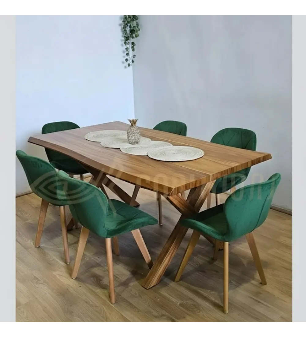 Juego de Comedor Medlock Rústica 160x90 cm + 6 Sillas Mariposa Velvet