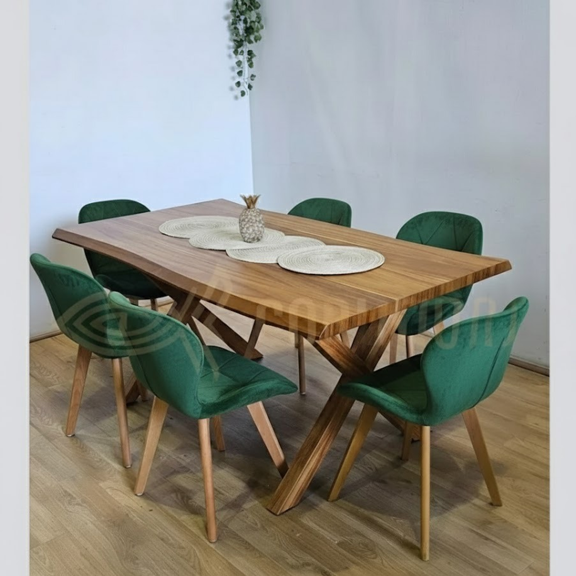 Juego de Comedor Medlock Rústica 160x90 cm + 6 Sillas Mariposa Velvet 26