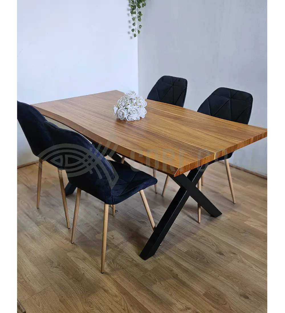 Juego de Comedor Medlock Rústica 160x90 cm + 4 Sillas Fiori Velvet wood