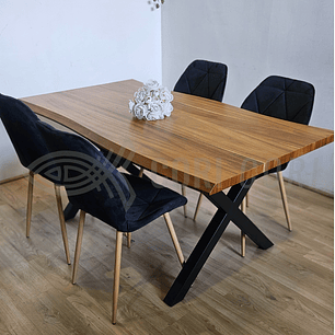 Juego de Comedor Medlock Rústica 160x90 cm + 4 Sillas Fiori Velvet wood