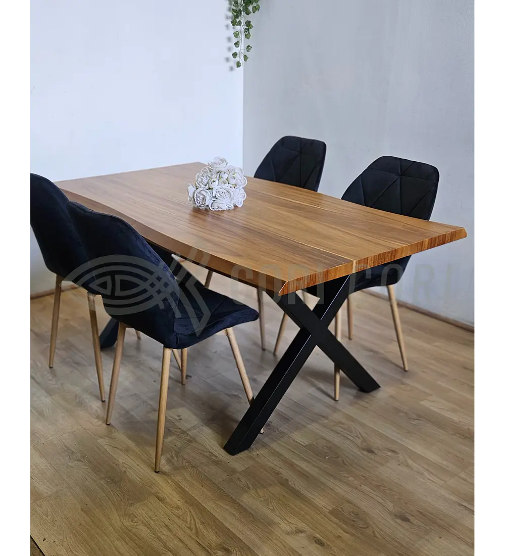 Juego de Comedor Medlock Rústica 160x90 cm + 4 Sillas Fiori Velvet wood