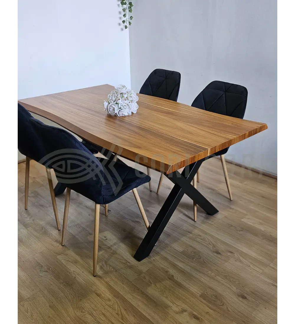 Juego de Comedor Medlock Rústica 160x90 cm + 4 Sillas Fiori Velvet wood