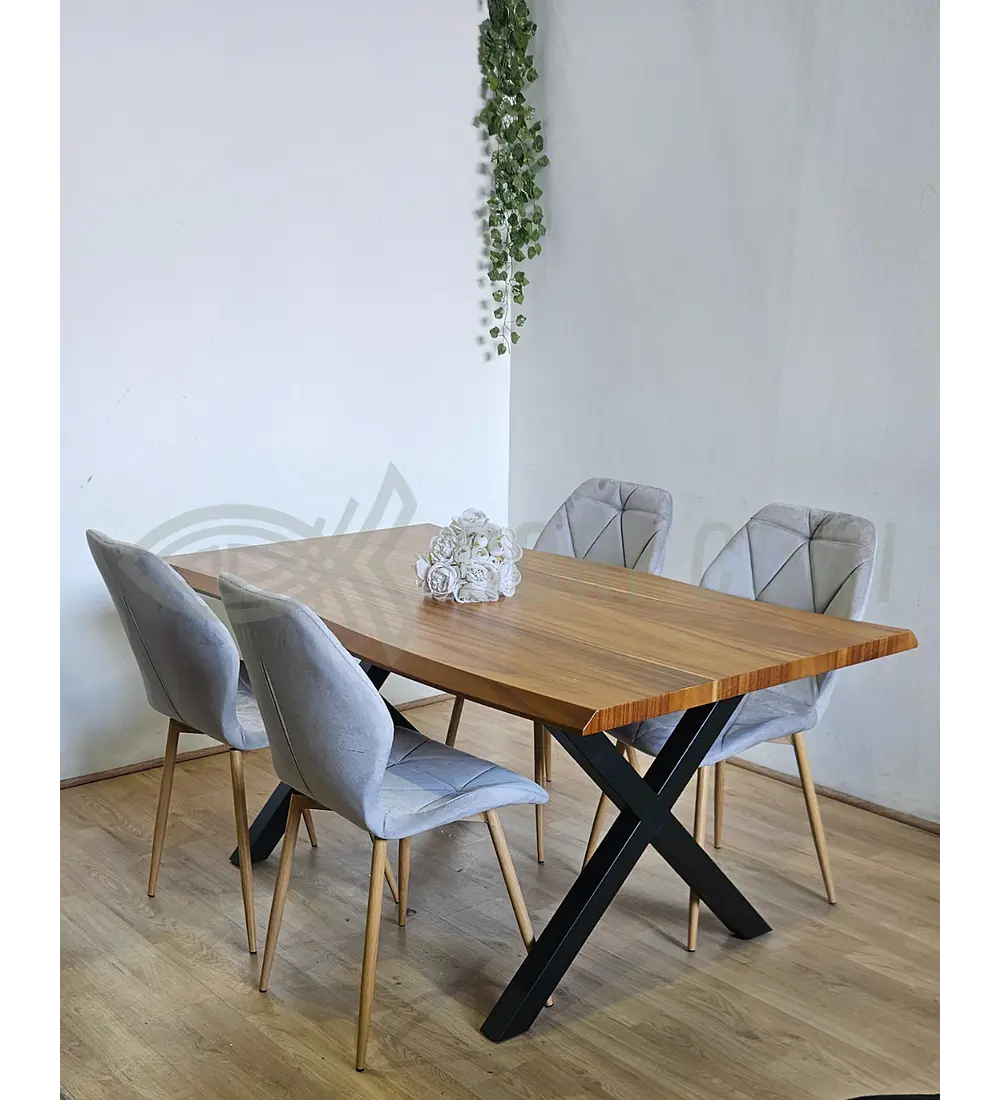 Juego de Comedor Medlock Rústica 160x90 cm + 4 Sillas Fiori Velvet wood