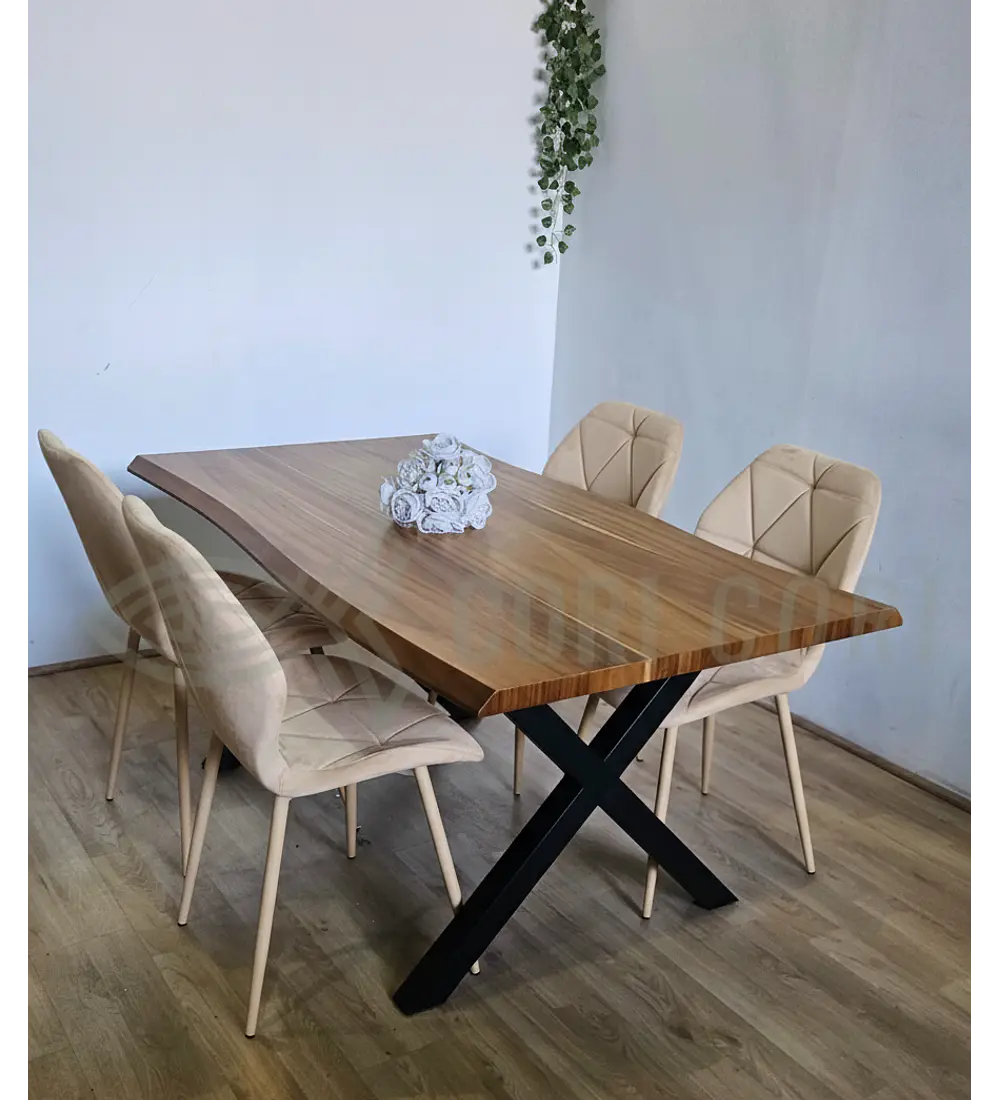 Juego de Comedor Medlock Rústica 160x90 cm + 4 Sillas Fiori Velvet wood