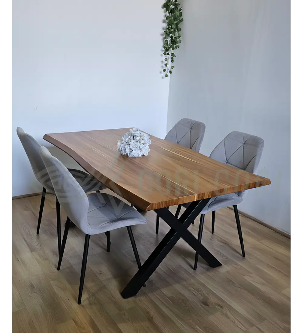 Juego de Comedor Medlock Rústica 160x90 cm + 4 Sillas Fiori Velvet Black