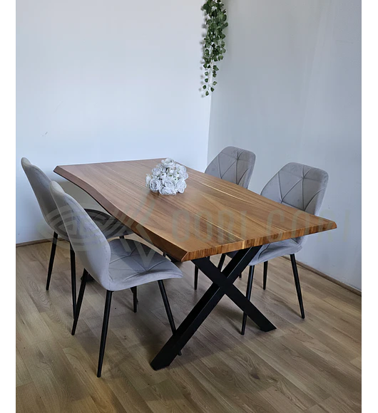 Juego de Comedor Medlock Rústica 160x90 cm + 4 Sillas Fiori Velvet Black