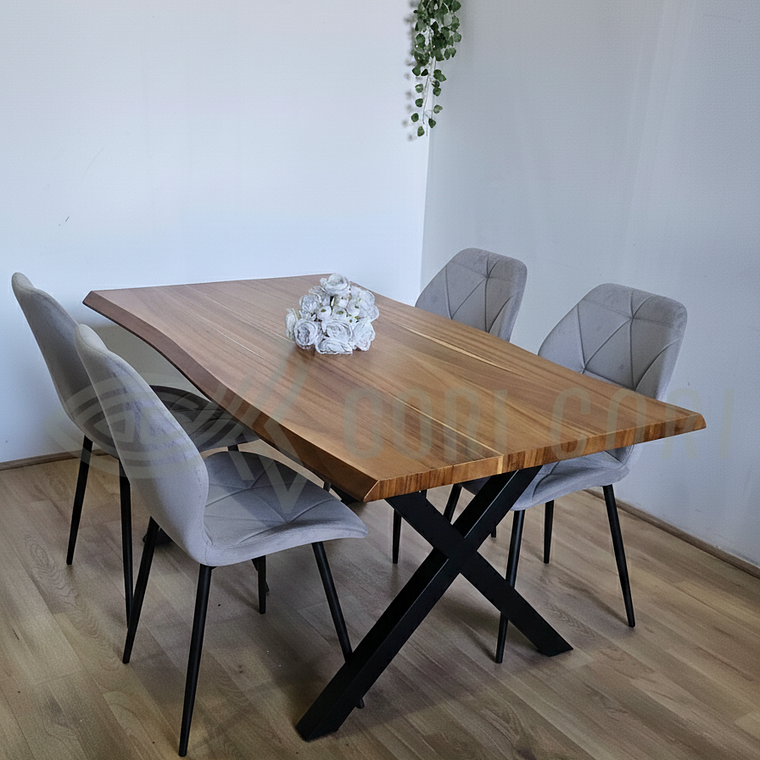 Juego de Comedor Medlock Rústica 160x90 cm + 4 Sillas Fiori Velvet Black 1