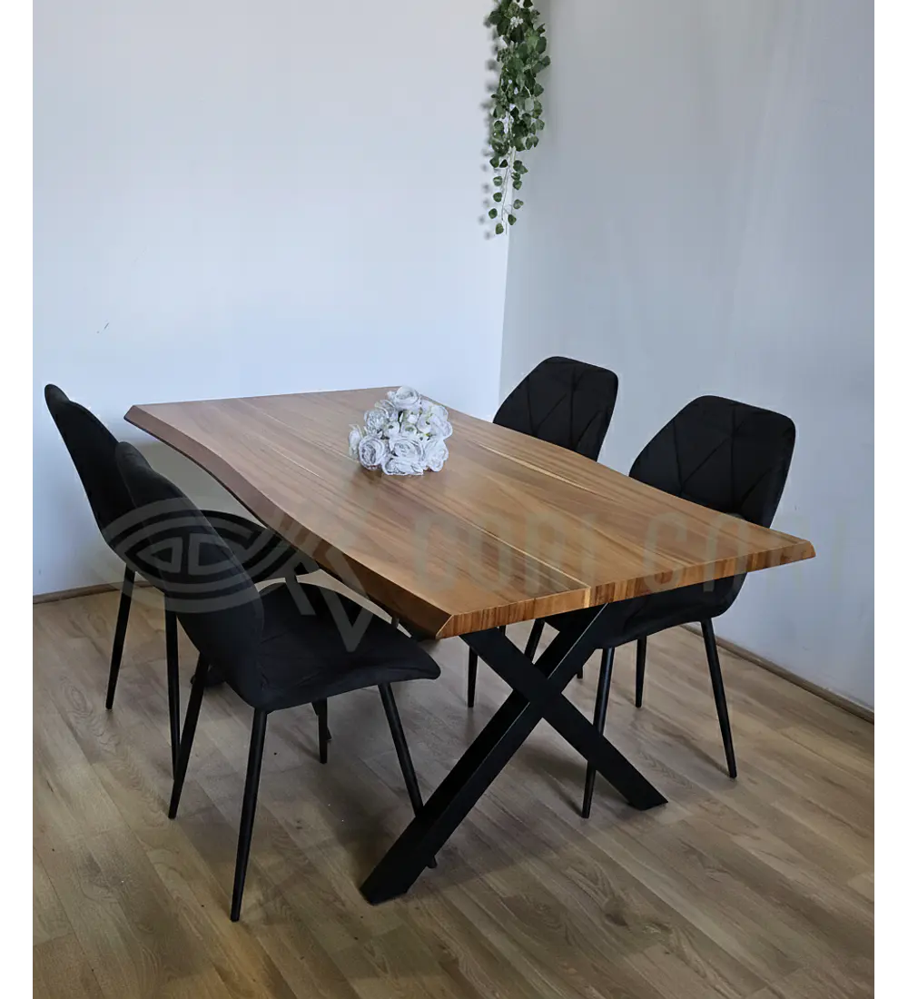 Juego de Comedor Medlock Rústica 160x90 cm + 4 Sillas Fiori Velvet Black