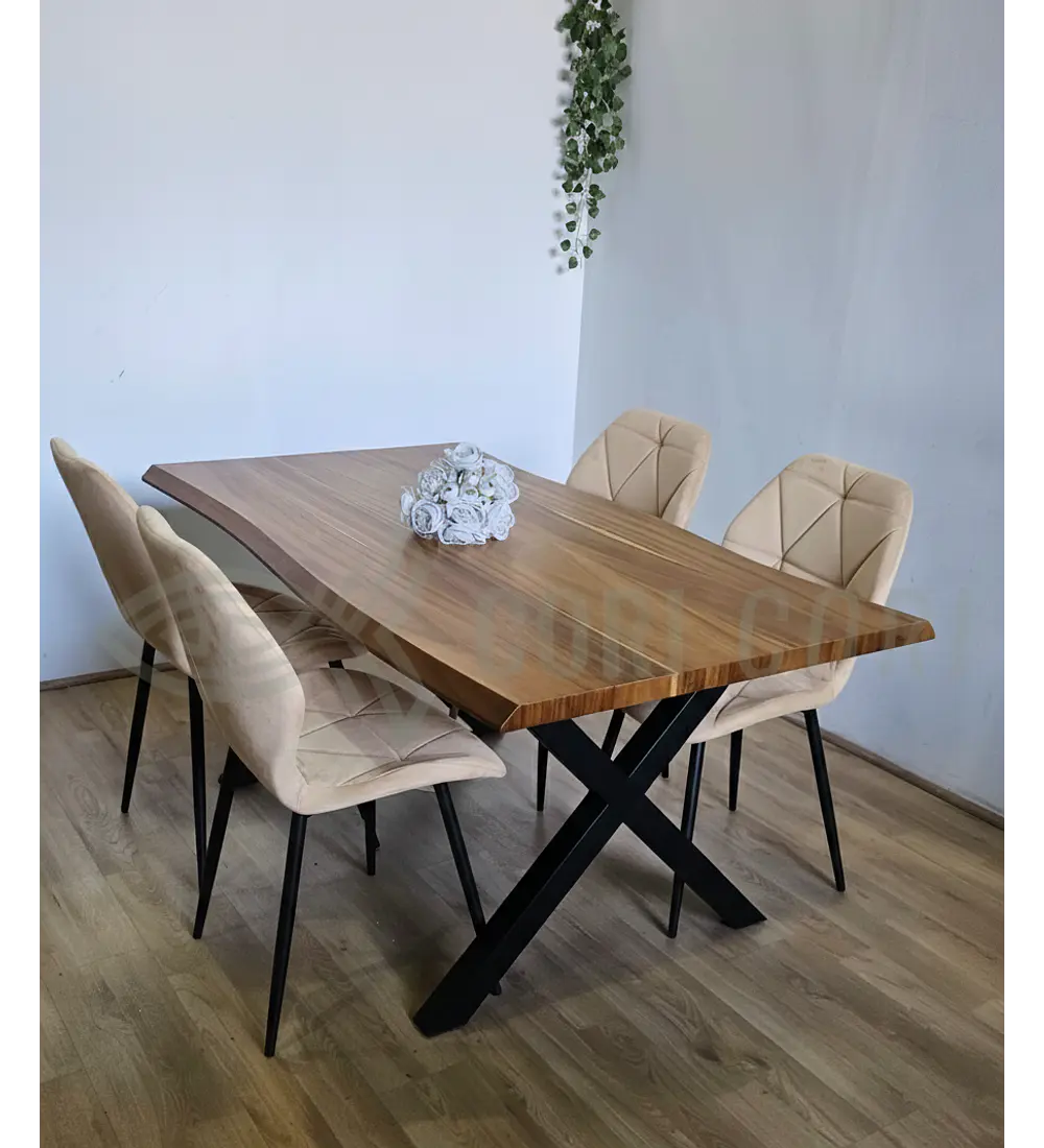 Juego de Comedor Medlock Rústica 160x90 cm + 4 Sillas Fiori Velvet Black