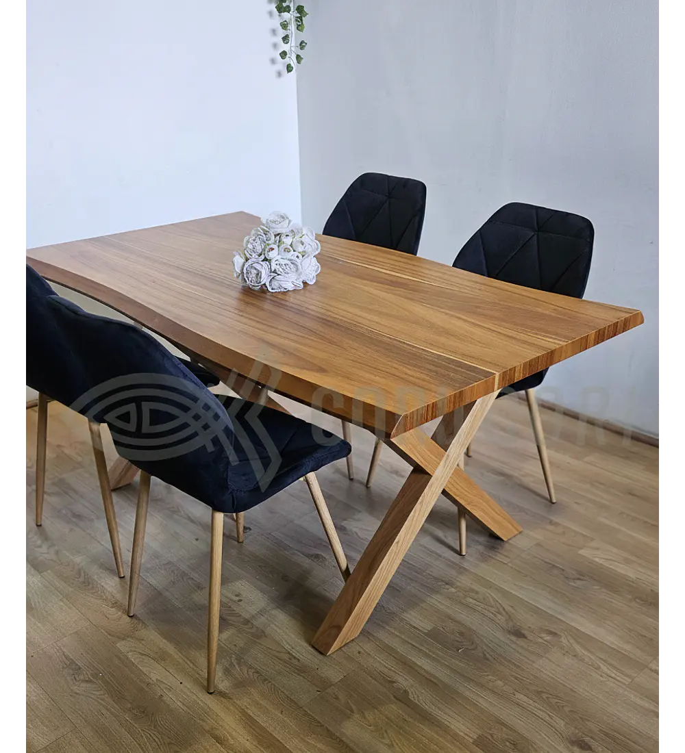 Juego de Comedor Medlock Rústica 160x90 cm + 4 Sillas Fiori Velvet wood