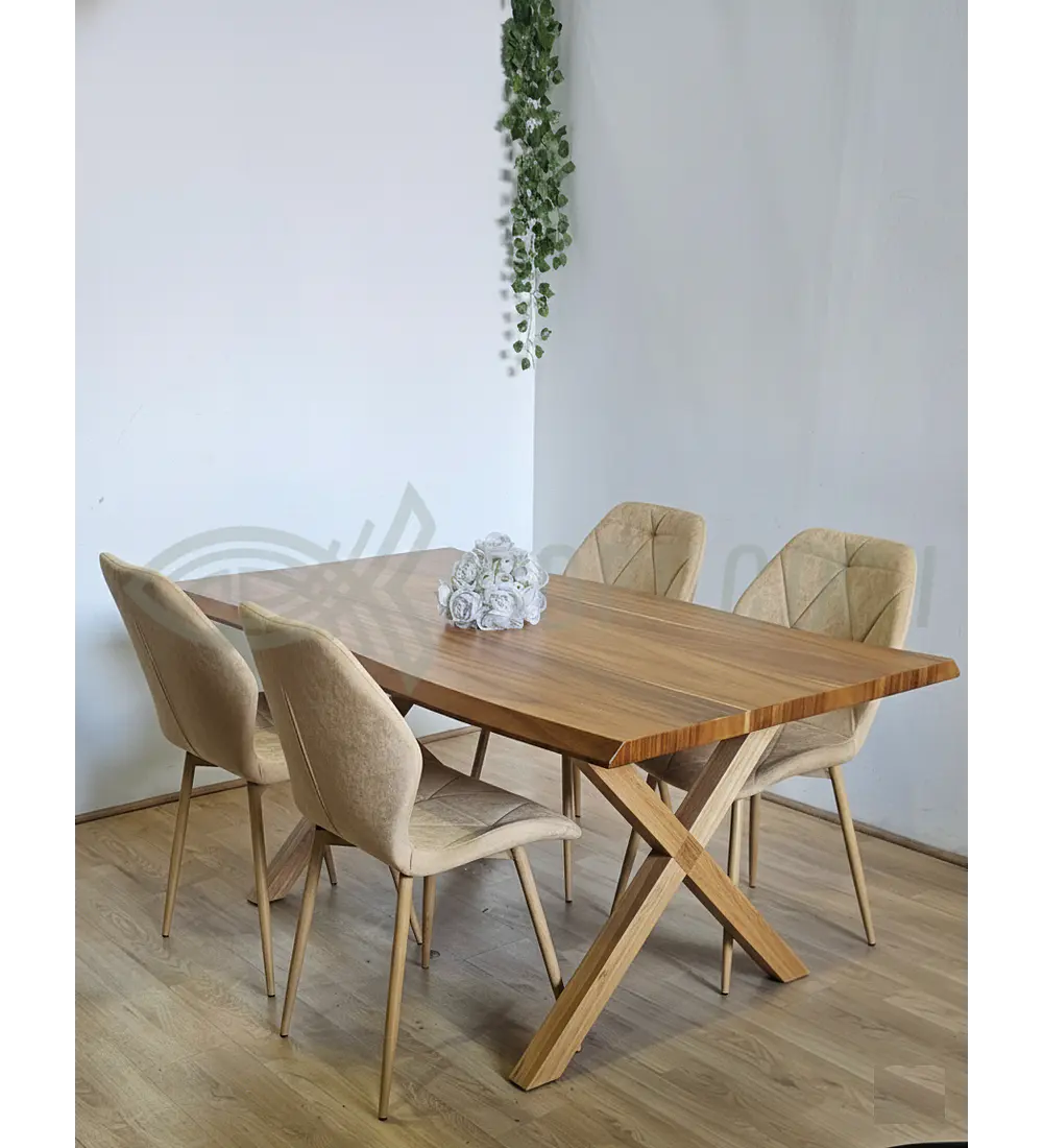 Juego de Comedor Medlock Rústica 160x90 cm + 4 Sillas Fiori Velvet wood