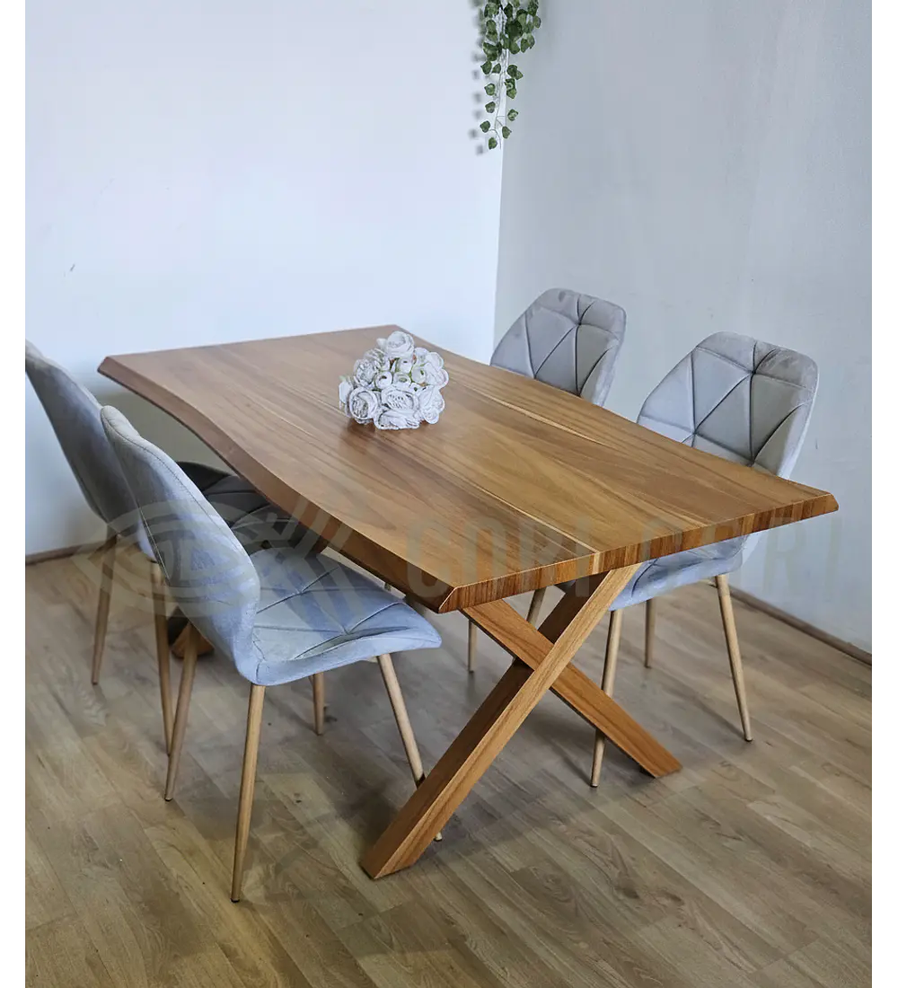Juego de Comedor Medlock Rústica 160x90 cm + 4 Sillas Fiori Velvet wood