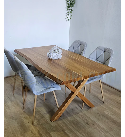 Juego de Comedor Medlock Rústica 160x90 cm + 4 Sillas Fiori Velvet wood