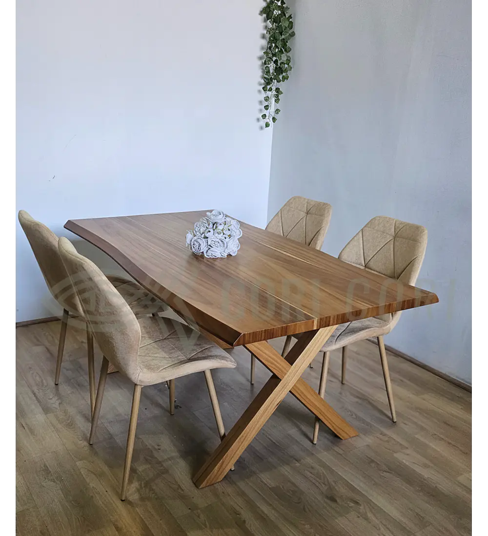 Juego de Comedor Medlock Rústica 160x90 cm + 4 Sillas Fiori Velvet wood