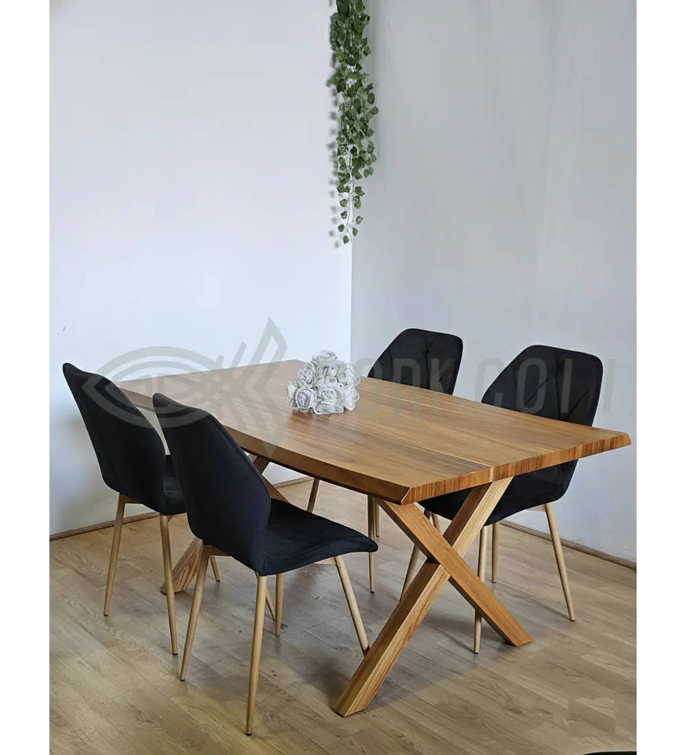 Juego de Comedor Medlock Rústica 160x90 cm + 4 Sillas Fiori Velvet wood