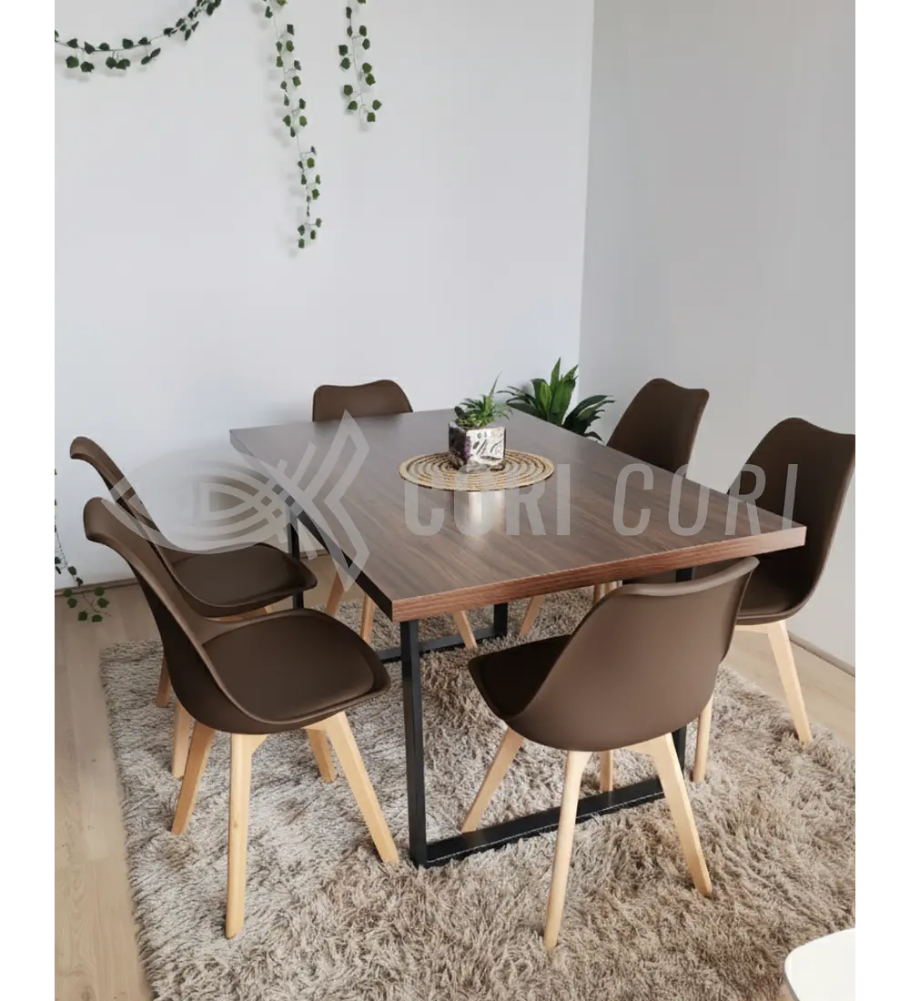 Comedor Industrial 160x90 cms Oscura + 6 Sillas Tulip 
