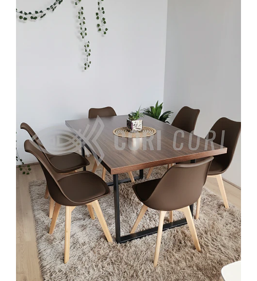 Comedor Industrial 160x90 cms Oscura + 6 Sillas Tulip 