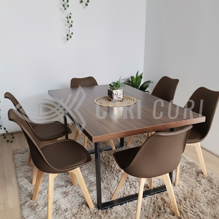 Comedor Industrial 160x90 cms Wallnut  + 6 Sillas Tulip  1