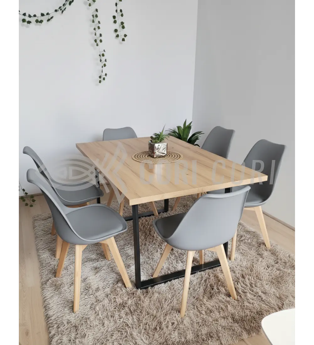 Comedor Industrial 160x90 cms Light  + 6 Sillas Tulip