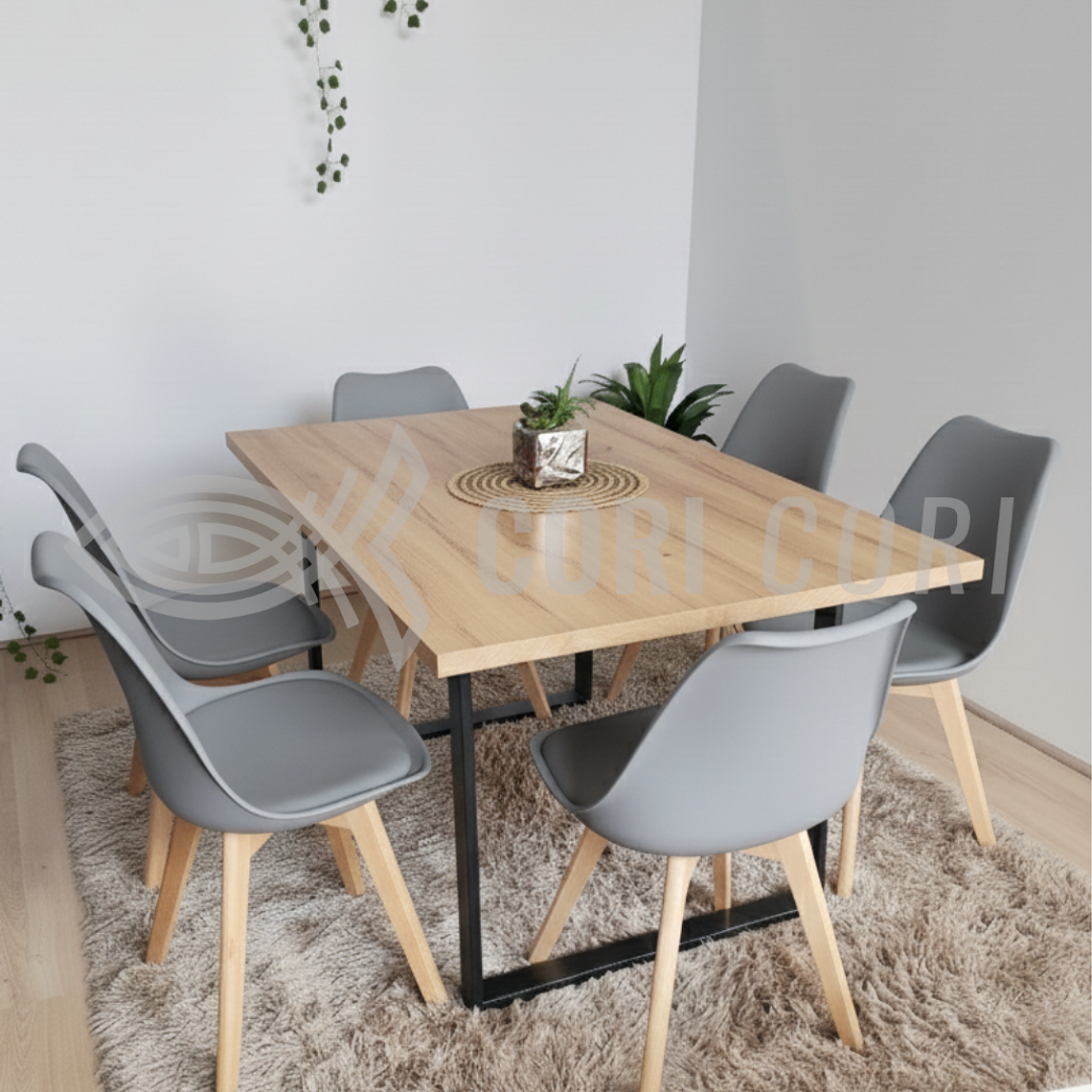 Comedor Industrial 160x90 cms Wood  + 6 Sillas Tulip 2