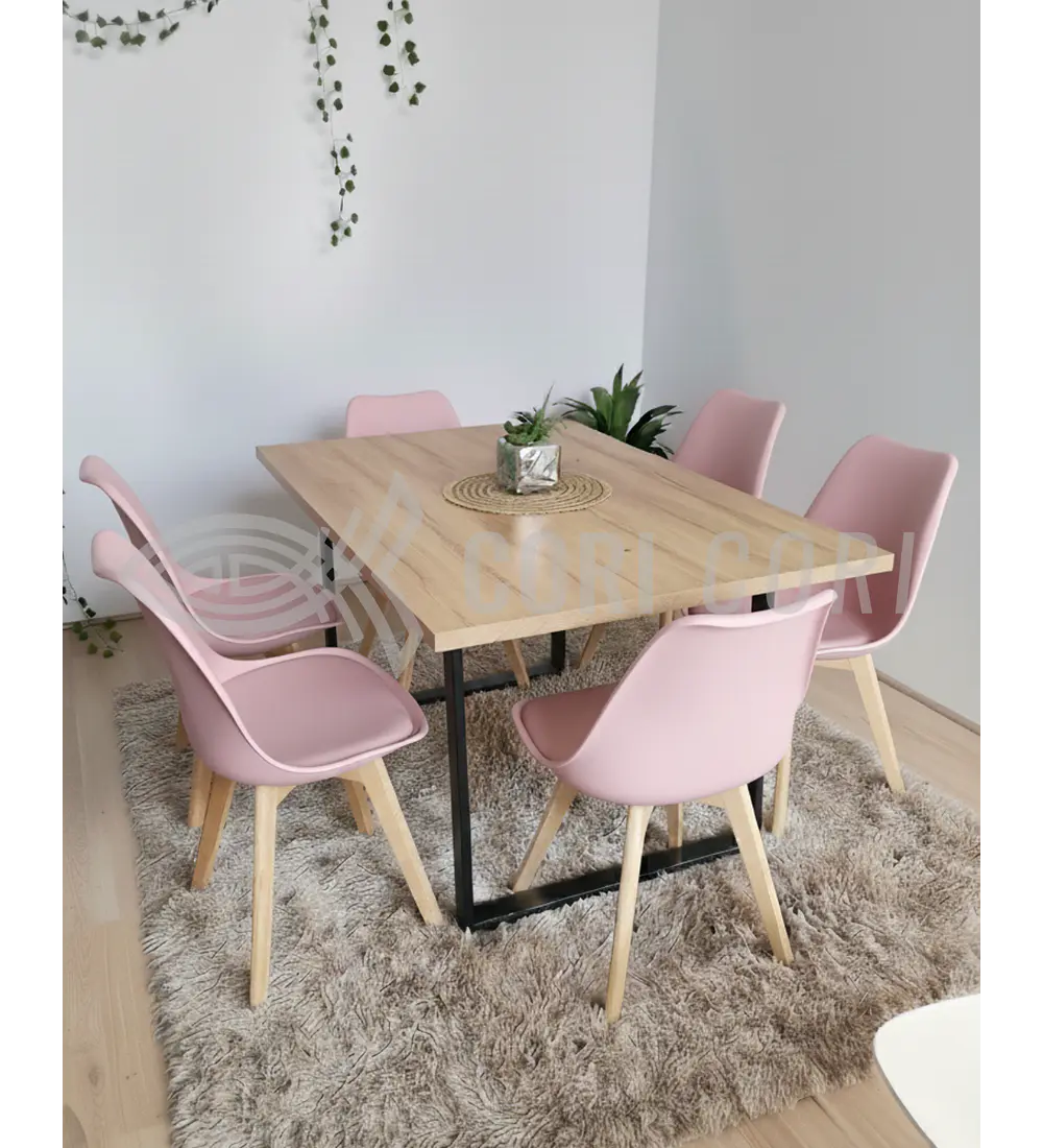 Comedor Industrial 160x90 cms Light  + 6 Sillas Tulip