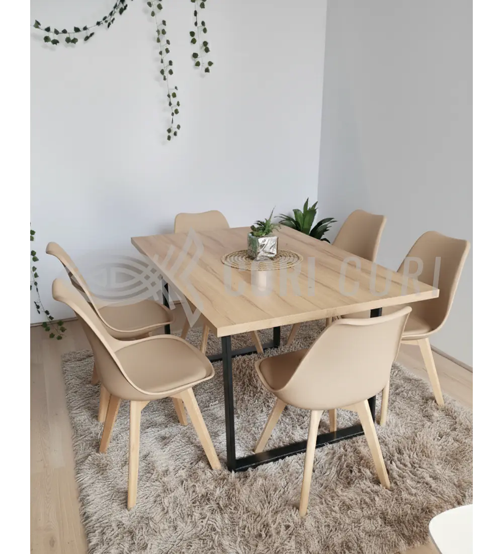Comedor Industrial 160x90 cms Light  + 6 Sillas Tulip