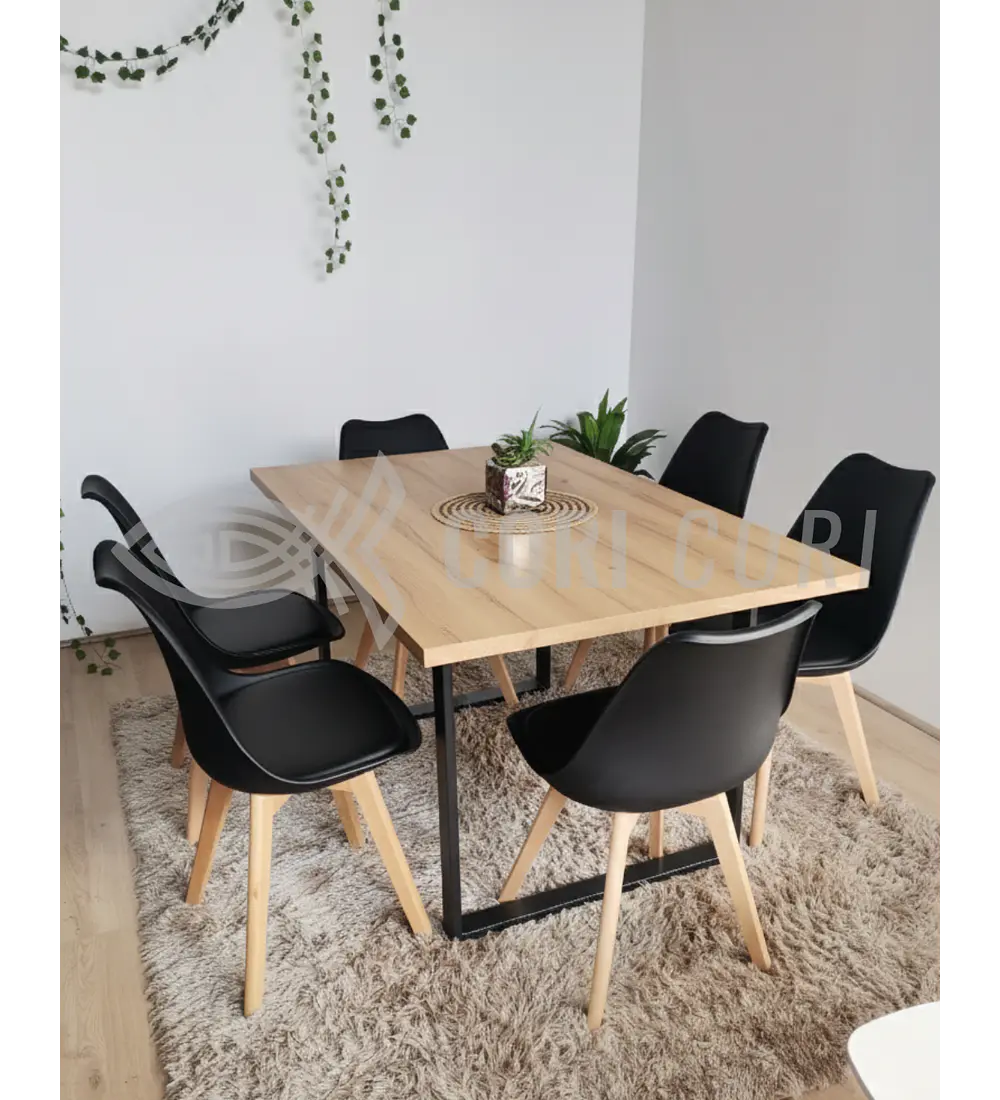 Comedor Industrial 160x90 cms Light  + 6 Sillas Tulip