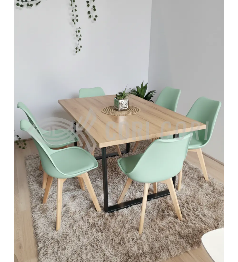 Comedor Industrial 160x90 cms Light  + 6 Sillas Tulip