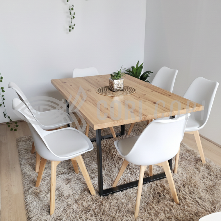 Comedor Industrial 160x90 cms Wood  + 6 Sillas Tulip 7