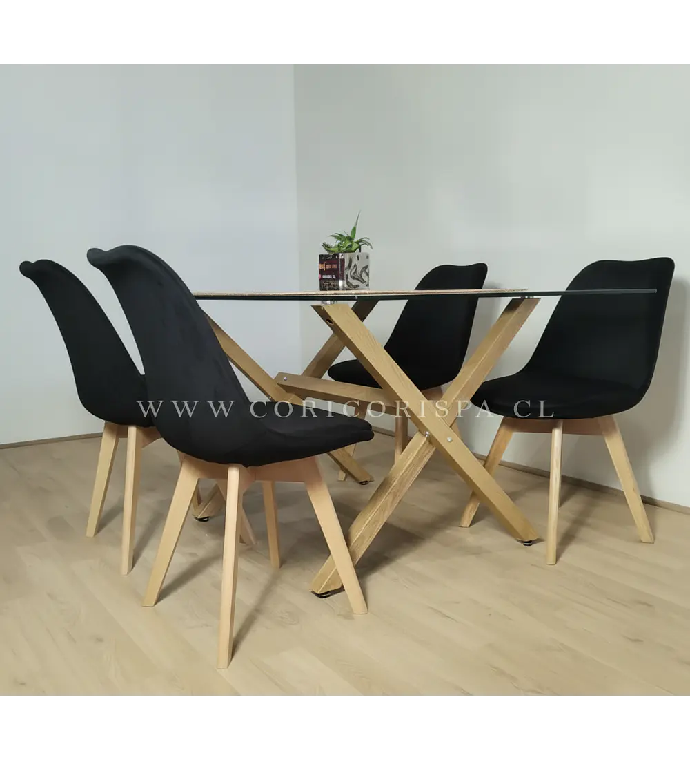 Comedor Medlock 140x90cms + 4 Sillas Tulip Velvet