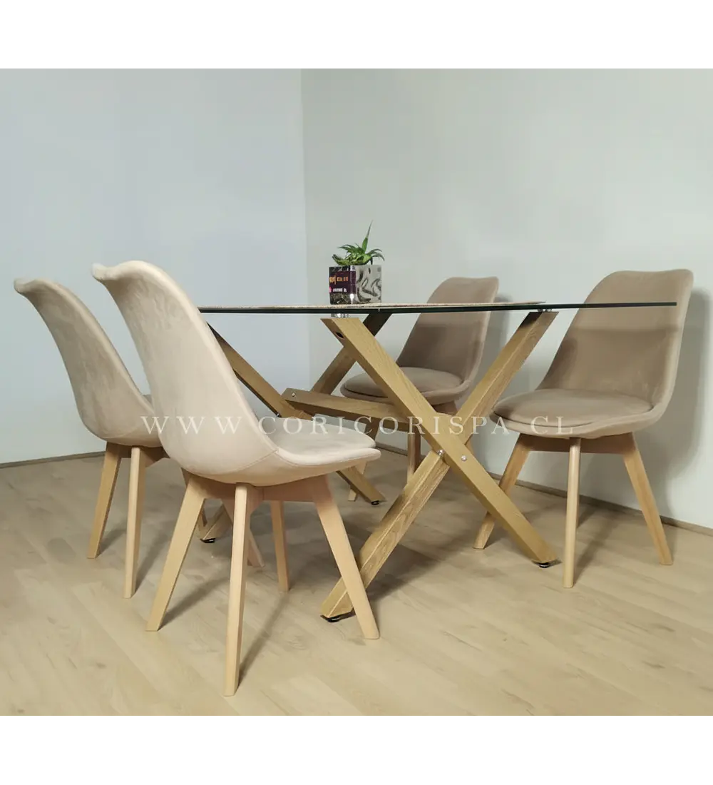 Comedor Medlock 140x90cms + 4 Sillas Tulip Velvet