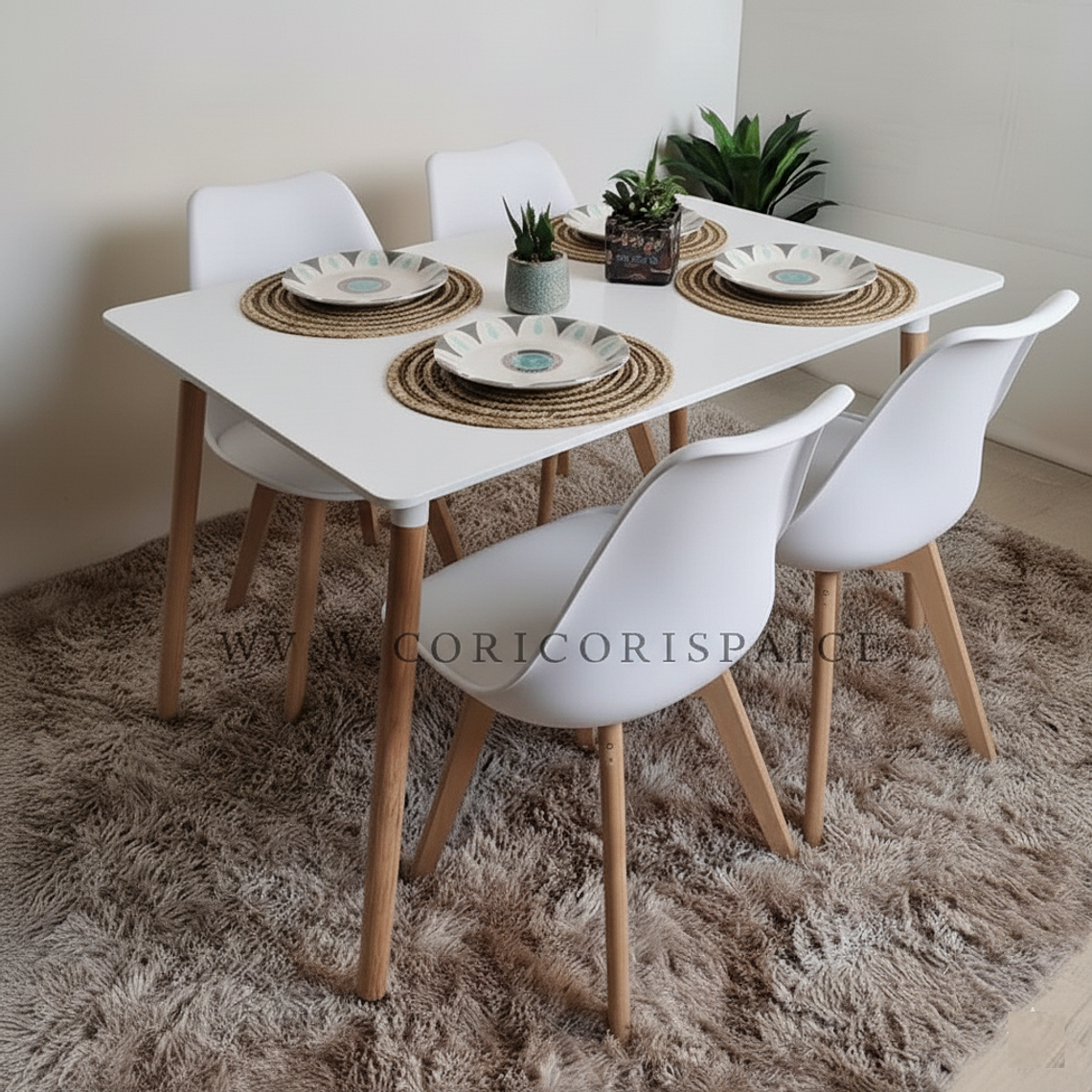 Comedor Mesa Rectangular Melamina 120x80cm + 4 Sillas Tulip 1