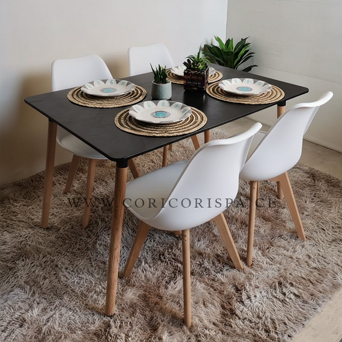 Comedor Mesa Rectangular Melamina 120x80cm + 4 Sillas Tulip 5