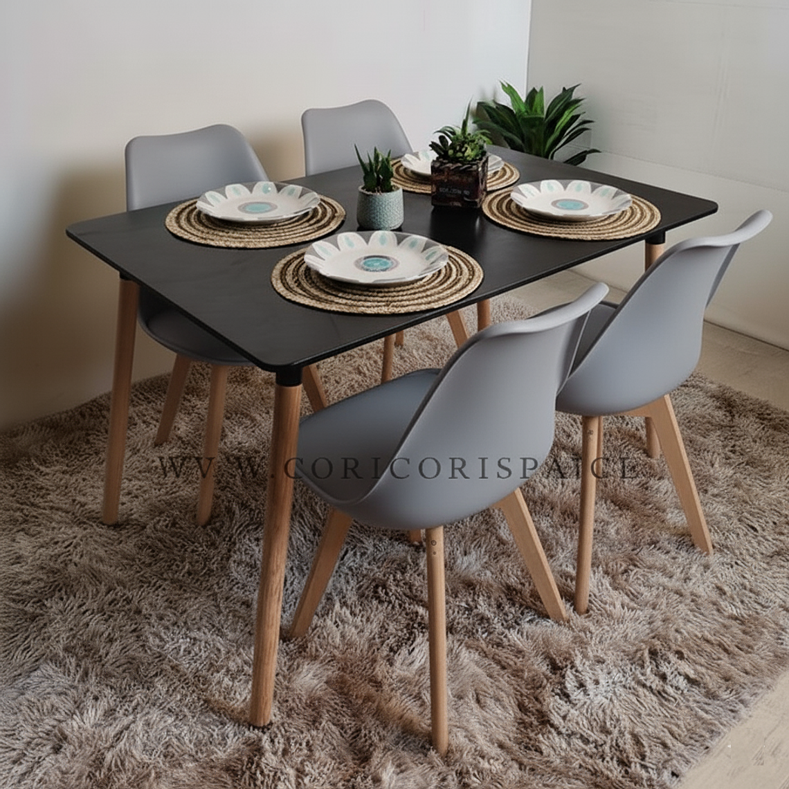 Comedor Mesa Rectangular Melamina 120x80cm + 4 Sillas Tulip 6