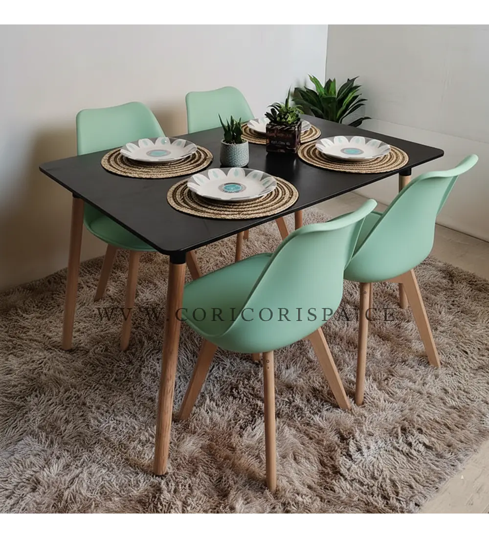 Comedor Mesa Rectangular Melamina 120x80cm + 4 Sillas Tulip