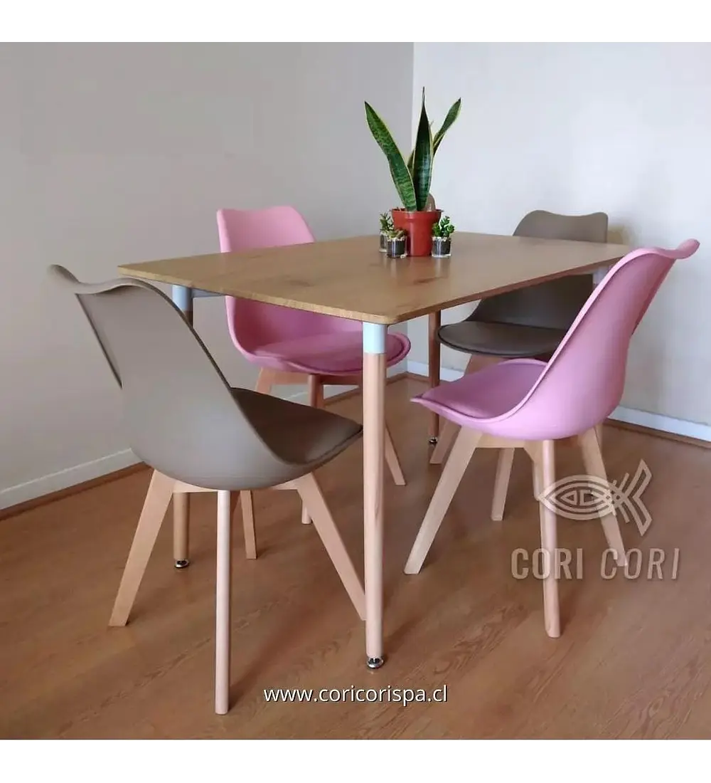 Comedor Mesa Rectangular Melamina 120x80cm + 4 Sillas Tulip