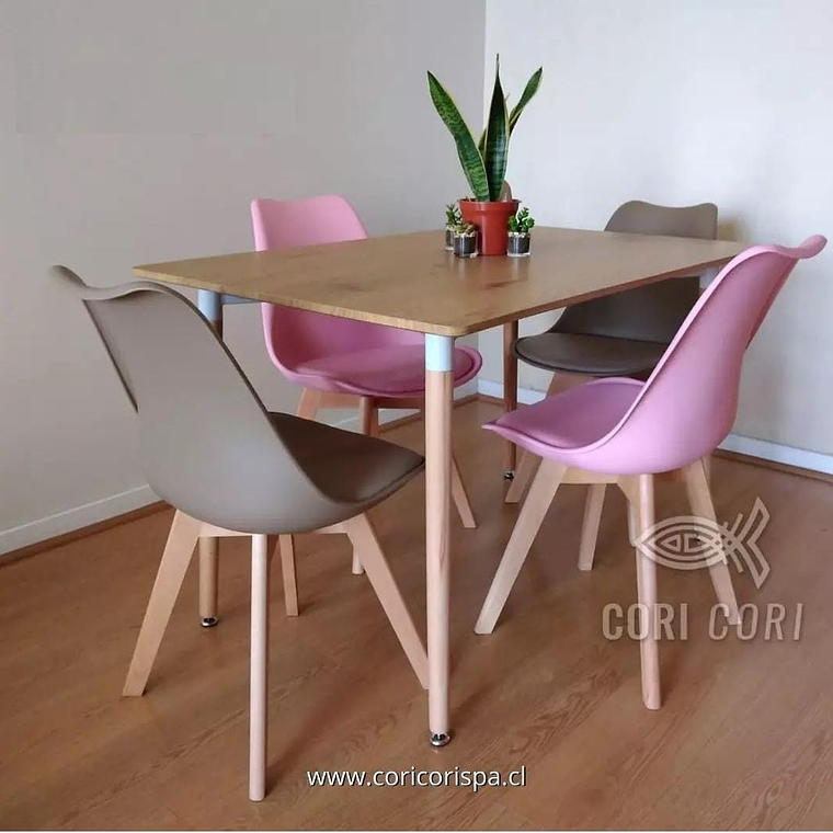 Comedor Mesa Rectangular Melamina 120x80cm + 4 Sillas Tulip 8