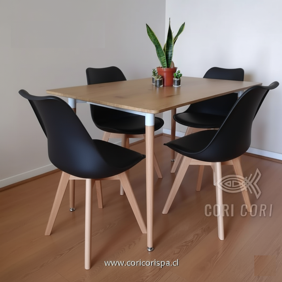 Comedor Mesa Rectangular Melamina 120x80cm + 4 Sillas Tulip 9