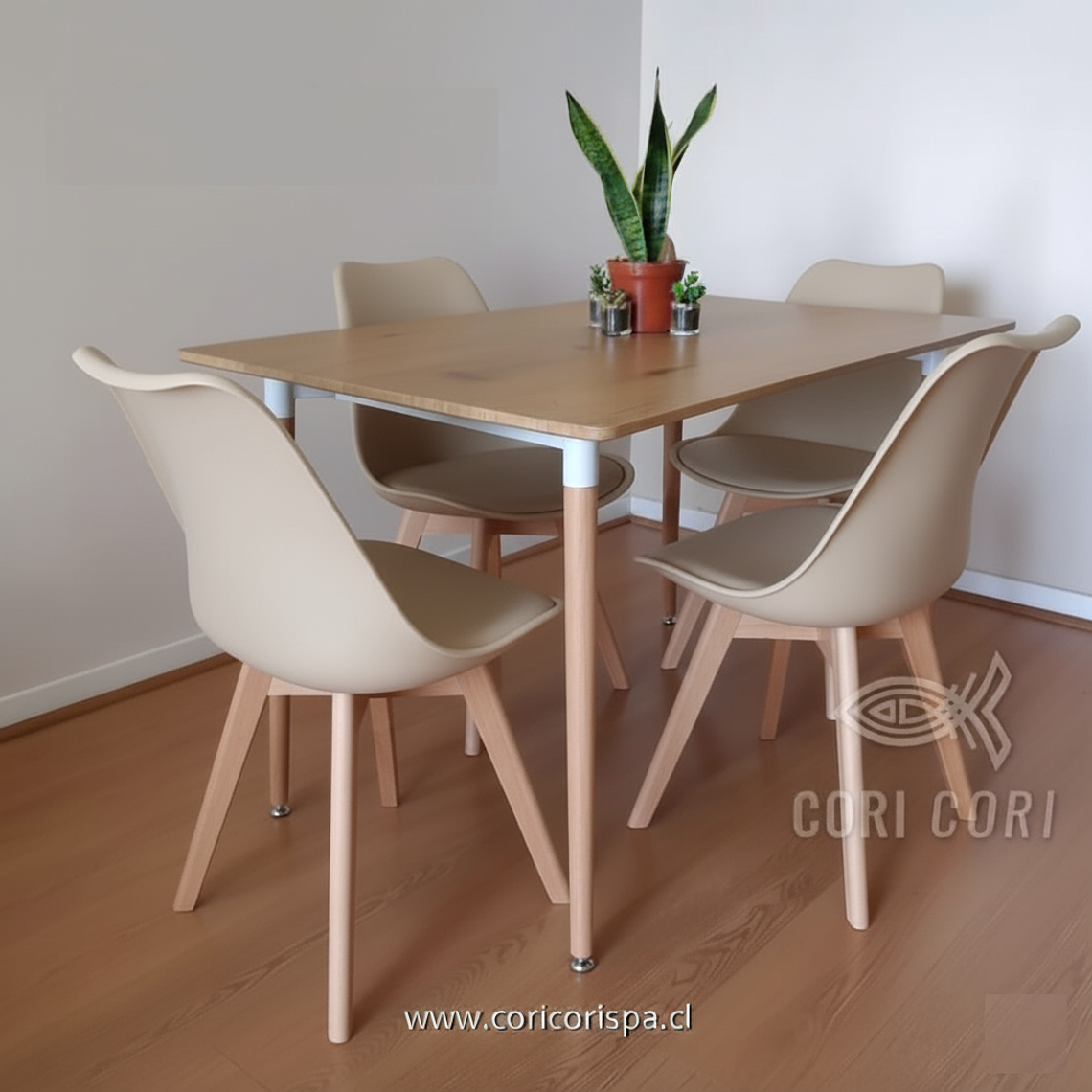 Comedor Mesa Rectangular Melamina 120x80cm + 4 Sillas Tulip 10