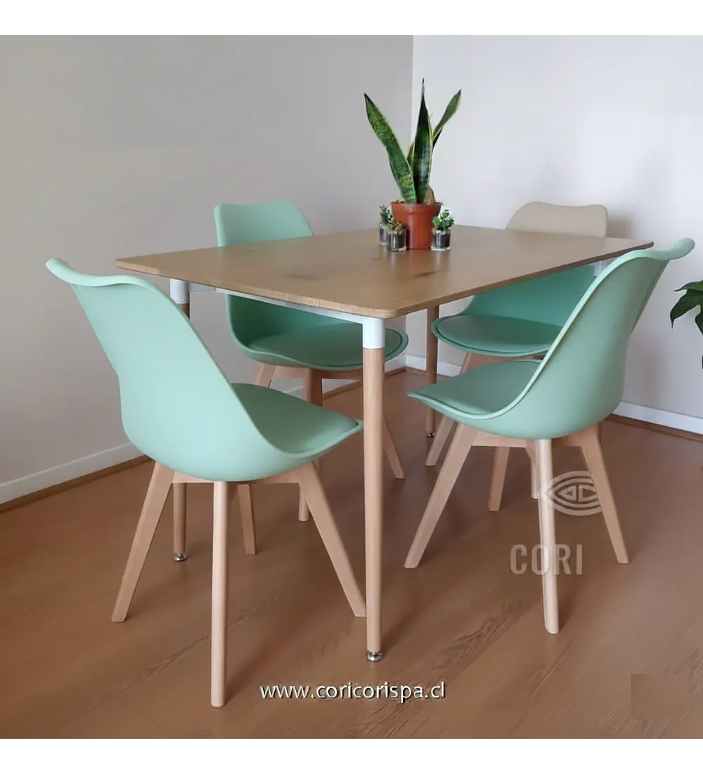 Comedor Mesa Rectangular Melamina 120x80cm + 4 Sillas Tulip