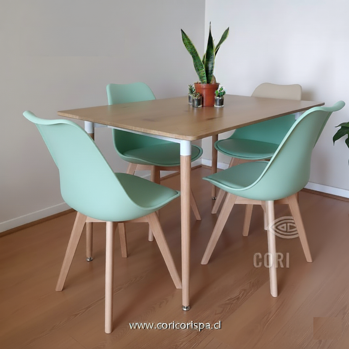 Comedor Mesa Rectangular Melamina 120x80cm + 4 Sillas Tulip 11