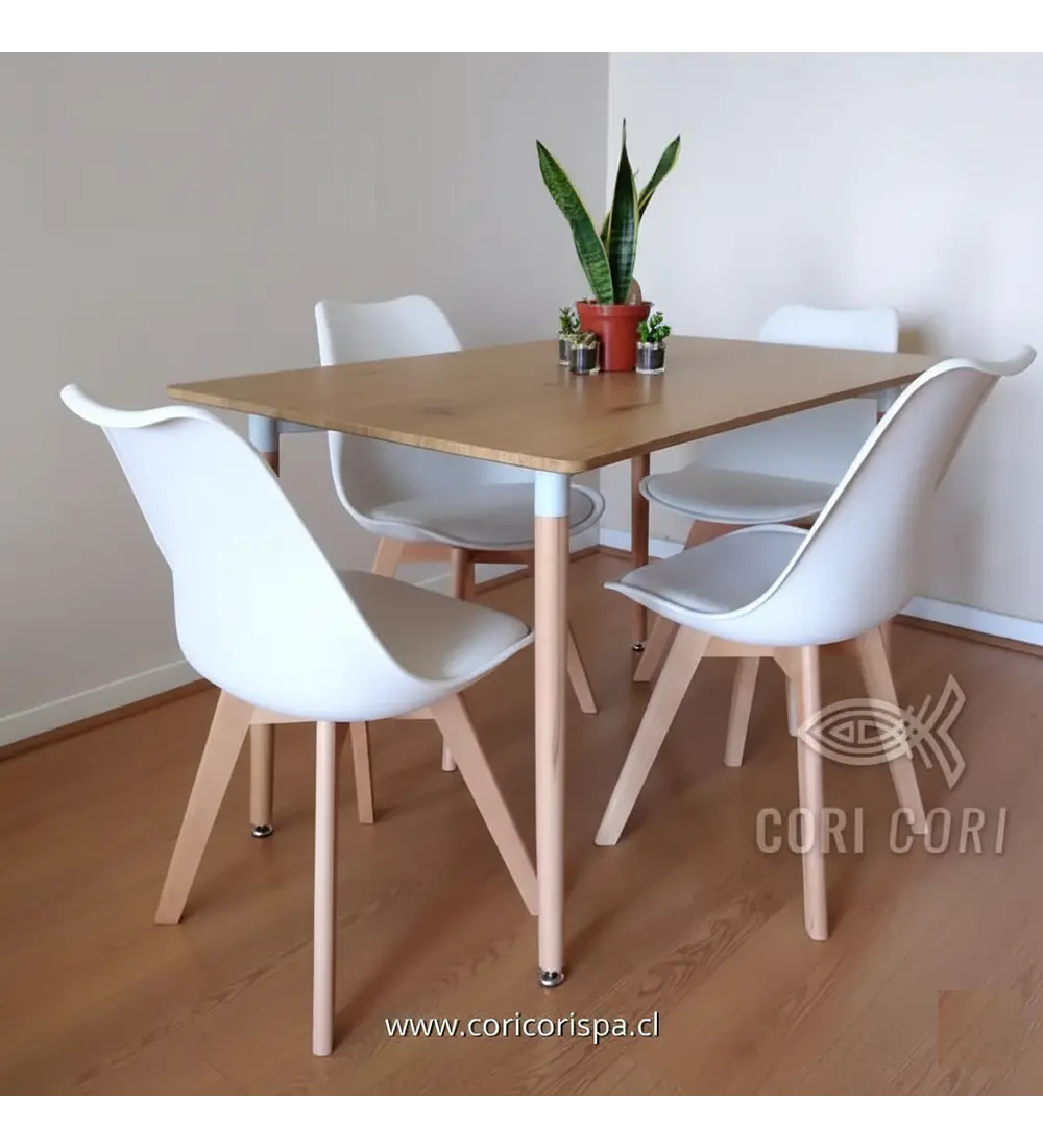 Comedor Mesa Rectangular Melamina 120x80cm + 4 Sillas Tulip