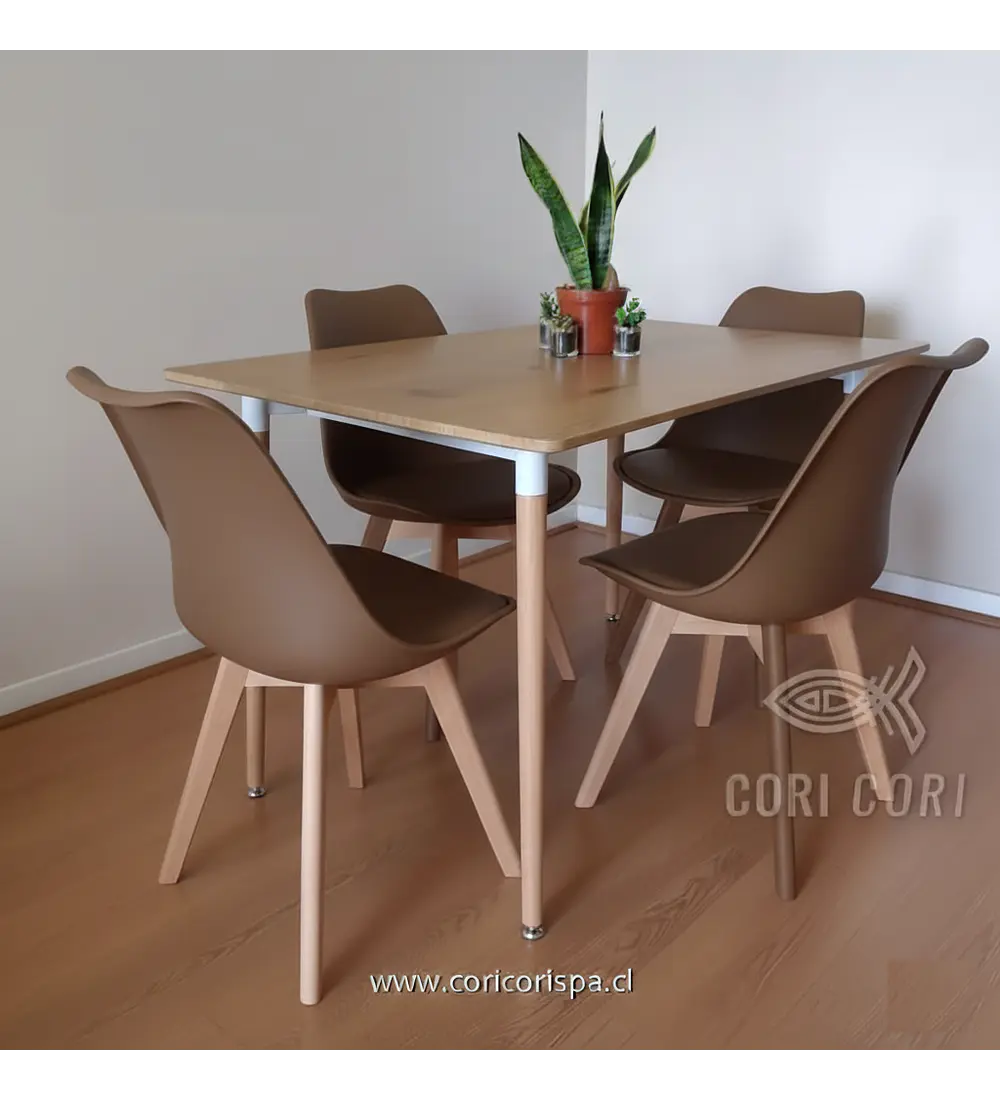 Comedor Mesa Rectangular Melamina 120x80cm + 4 Sillas Tulip