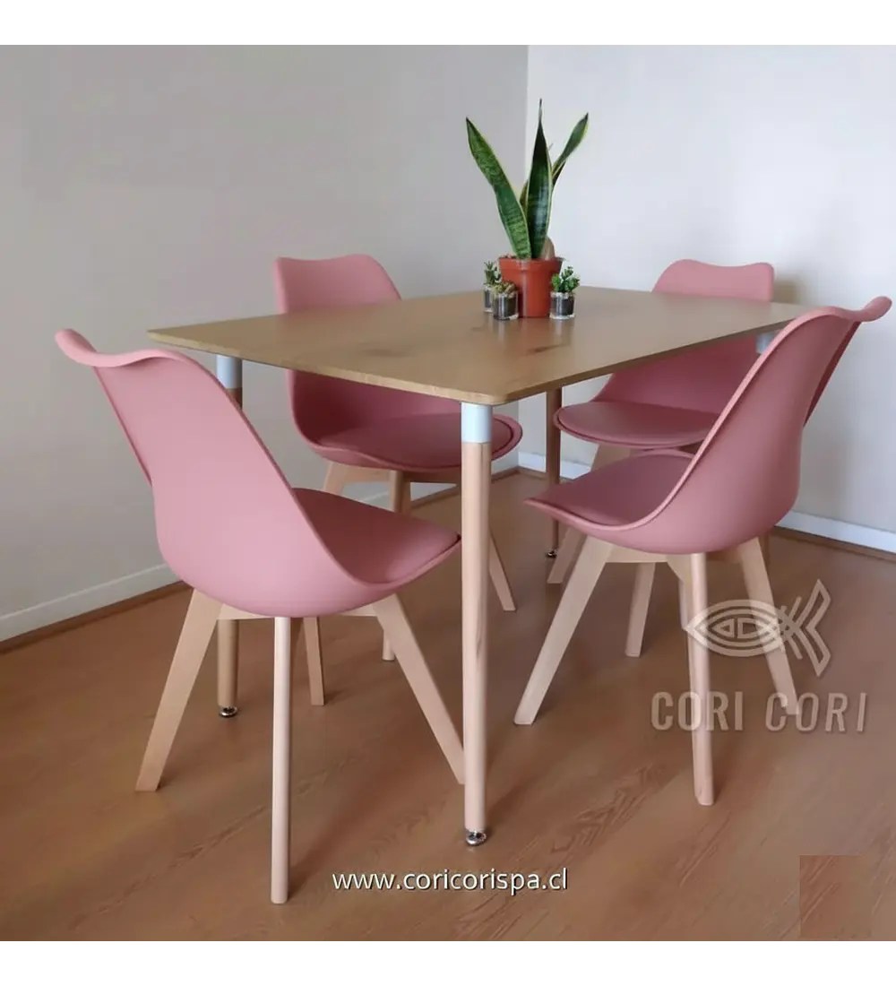 Comedor Mesa Rectangular Melamina 120x80cm + 4 Sillas Tulip