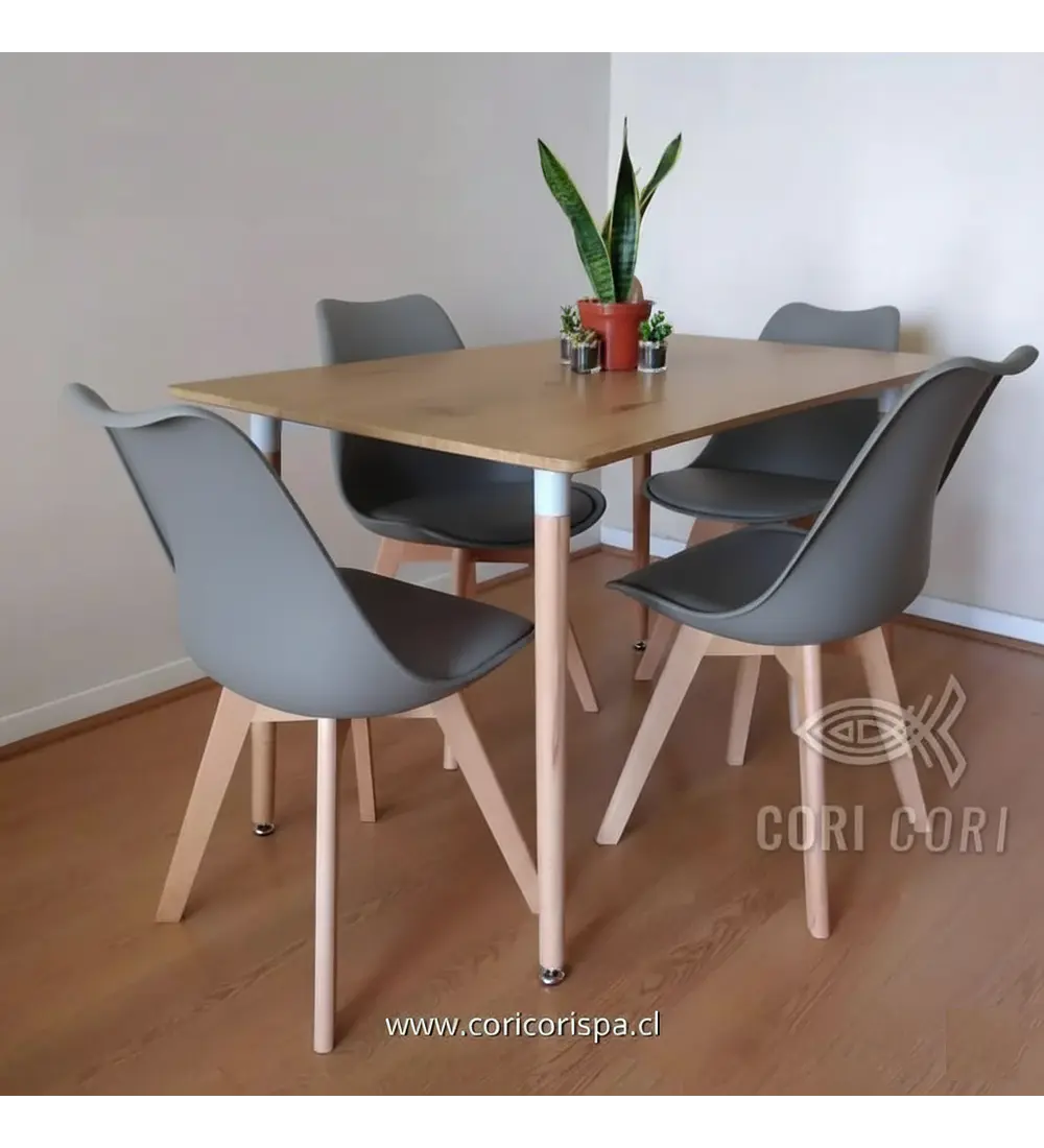 Comedor Mesa Rectangular Melamina 120x80cm + 4 Sillas Tulip