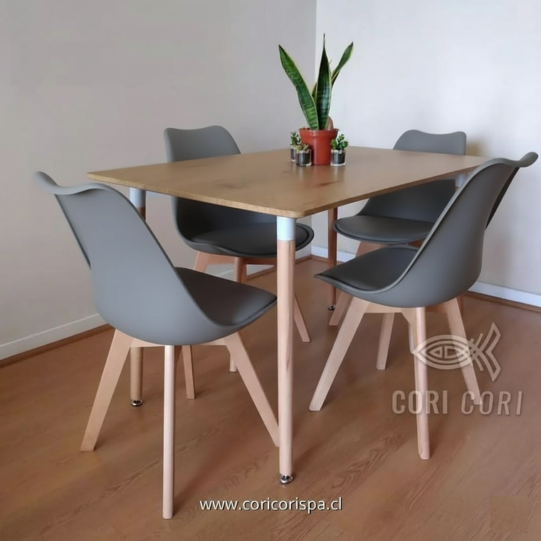 Comedor Mesa Rectangular Melamina 120x80cm + 4 Sillas Tulip 15