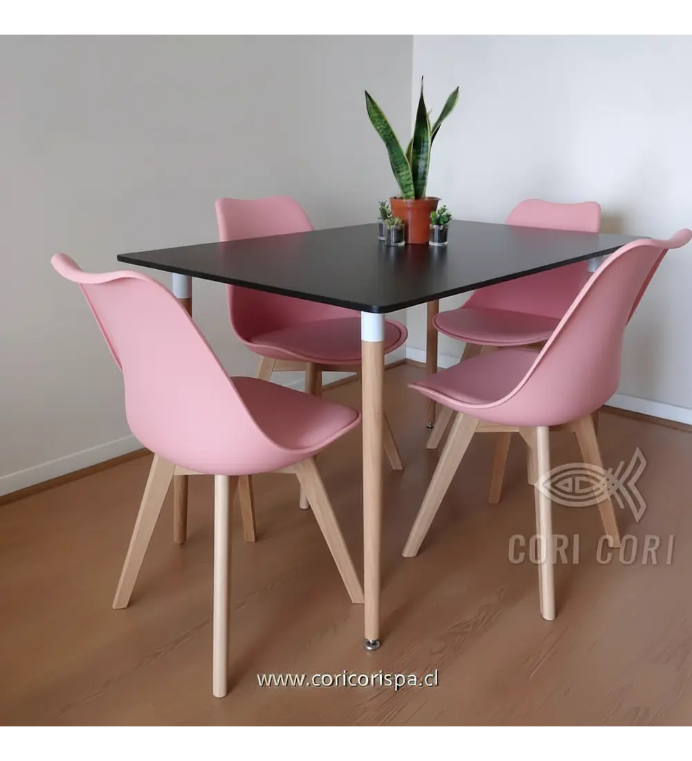 Comedor Mesa Rectangular Melamina 120x80cm + 4 Sillas Tulip